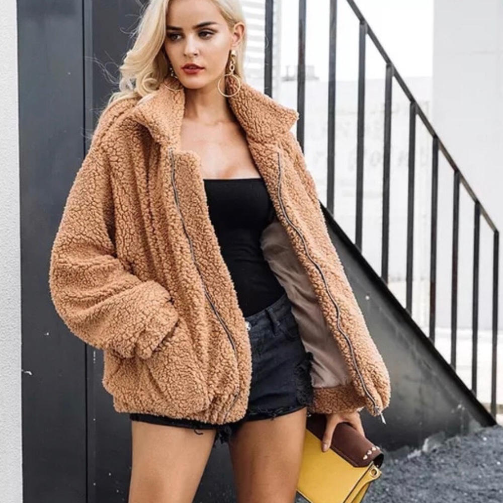 🍁New🍁Camel Teddy Warm Fleece Jacket - Picture 4 of 5